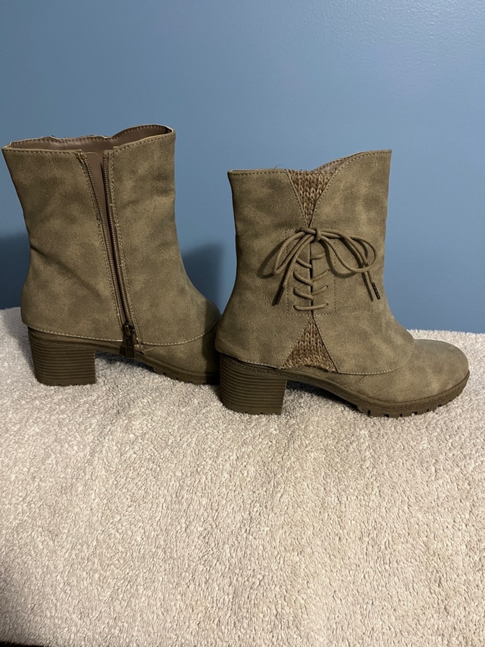 Muk Luks Olive-Taupe Lace-Up Ankle Boots